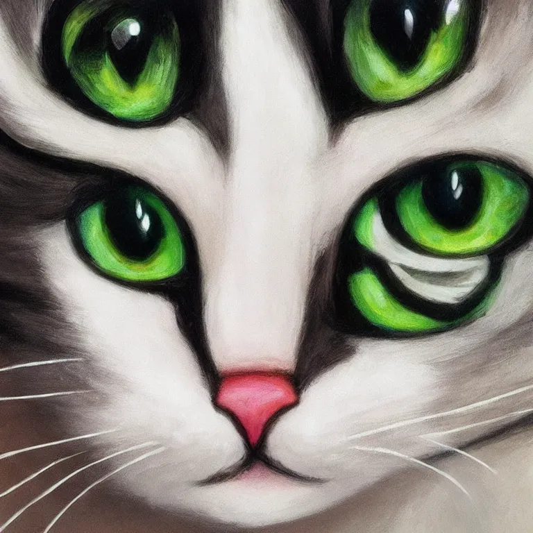 Prompt: cute cartoon cat with large green eyes by Margaret Keane, 4k