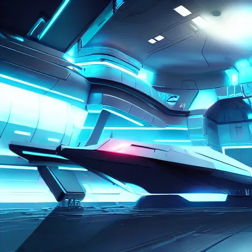 Prompt: Futuristic spaceship, battleship, neon glow, scifi, Artstation