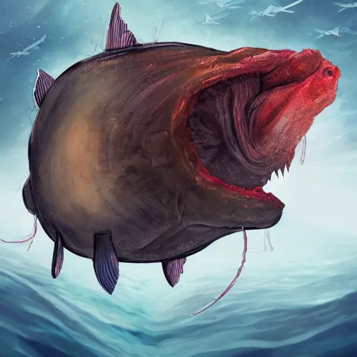 Image similar to giant anglerfish with a human-shaped esca, digital art, epic, dynamic, cinematic