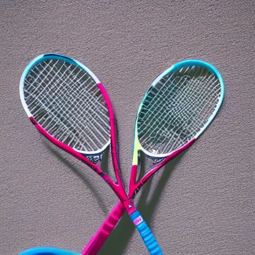 Prompt: three cups of yougurt jats next to a tennis racket, a stock photo by pia fries, trending on pinterest, lyco art, y 2 k aesthetic, vaporwave, aesthetic, side view