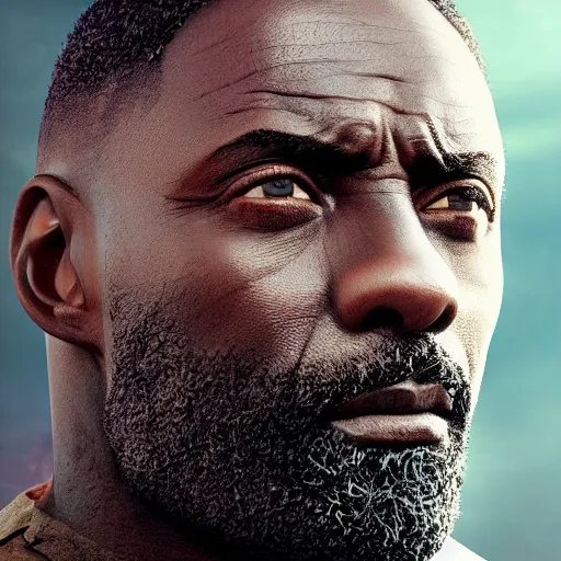 Prompt: idris elba portrait, dystopia core, apocalyptic, armor, warrior, dramatic, sharp focus, fiction, neon, fantasy, hyper detailed, digital art, trending in artstation, cinematic lighting, studio quality, smooth render, unreal engine 5 rendered, octane rendered, art style and nixeu and wlop and krenz cushart