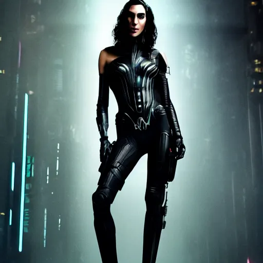 Prompt: gal gadot as a cyberpunk cyborg goth woman from blade runner 2 0 4 9 movie, pale skin, sensual, beautiful soft light failling on her face, studio photography, nikon 3 5 mm portrait photography, ultra realistic