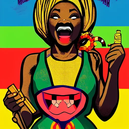 Prompt: mama africa laugh at her child!!! pop art, pixel, bioshock, gta chinatown, artgerm, richard hamilton, mimmo rottela, julian opie, aya takano, intricate, sharp focus, concept art, smooth