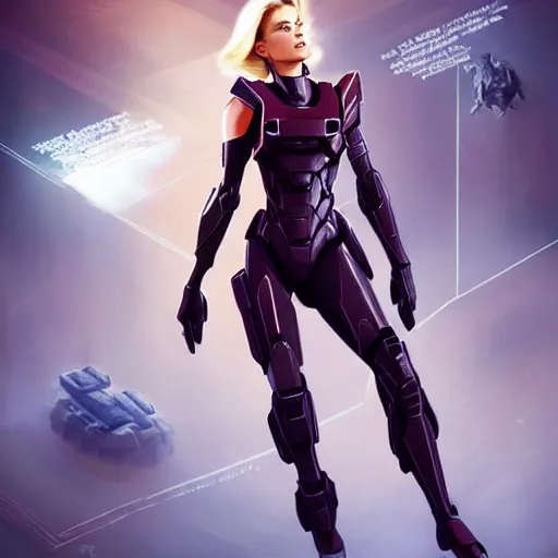 Image similar to A combination of Grace Kelly's and Ada Wong's and Ashley Greene's appearances with blonde hair wearing Forerunner armor from Halo, high tech, action shot, angular, full body portrait, futuristic, dramatic, fantasy, intricate, elegant, highly detailed, artstation, matte, sharp focus, 8K, art by Artgerm and Greg Rutkowski and Alphonse Mucha