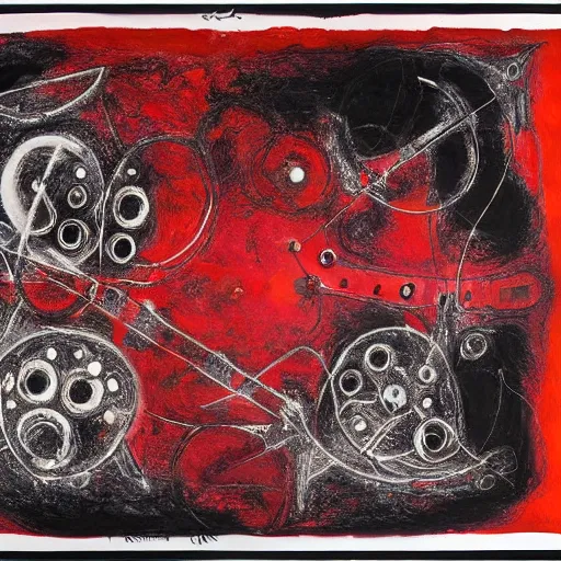 Image similar to a black and red crimson biomechanical talisman of eternal knowledge, aurora borealis, eclipse by maggi mcdonald, jackson pollock, mark rothko, sabina klein