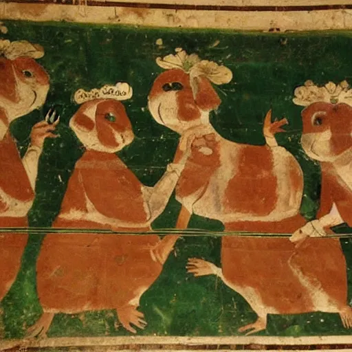 Image similar to ancient roman mural of guinea pigs eating lettuce