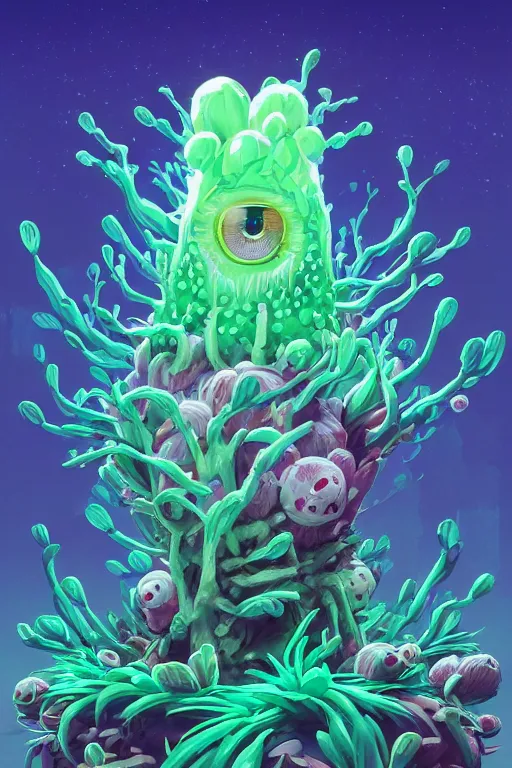 Image similar to roots cactus sushi cristal smurf ghost creature animal sushi cristal very big eye roots cactus elemental flush of force nature micro world fluo fishscale, behance hd by jesper ejsing, by rhads, makoto shinkai and lois van baarle, ilya kuvshinov, rossdraws radiating a glowing aura global illumination ray tracing hdr