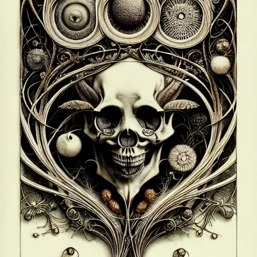 Image similar to art forms of nature by ernst haeckel, memento mori by arthur rackham, ornate antique porcelain beautiful skull mask, ultrasharp, photorealistic, hyperdetailed, octane render, polished, art nouveau, neo - gothic, gothic, intricate ornamental organic filigree, art nouveau botanicals, art forms of nature by ernst haeckel, horizontal symmetry, symbolist, visionary