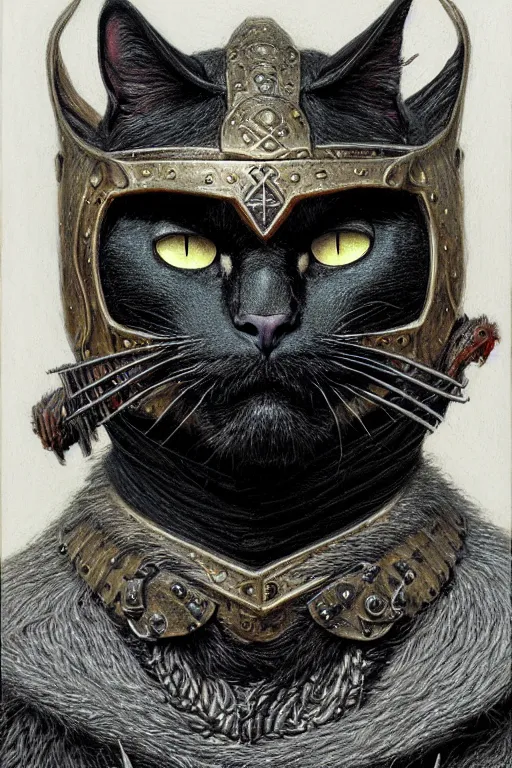 Image similar to head and shoulders portrait of a warrior, tabaxi, black cat, male, breastplate, magical, high fantasy, d & d, by donato giancola, face details, extremely detailed, digital illustration