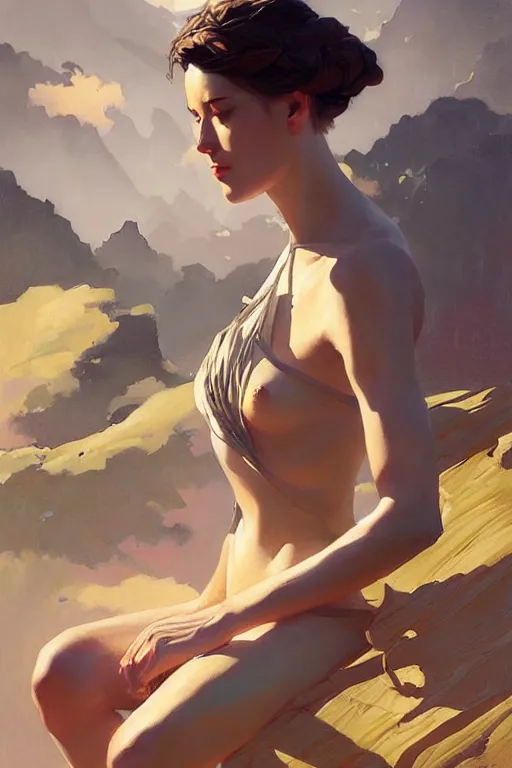 Image similar to landscape, taoism, painting by greg rutkowski, j. c. leyendecker, artgerm