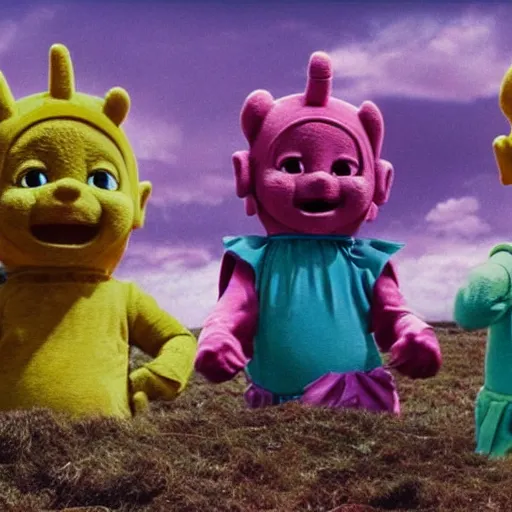 Image similar to Teletubbies in mad max