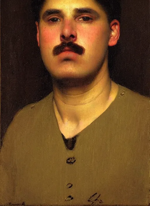 Image similar to portrait of a handsome latino man by thomas cooper gotch and franz xaver kosler, pre raphaelite, oil on canvas