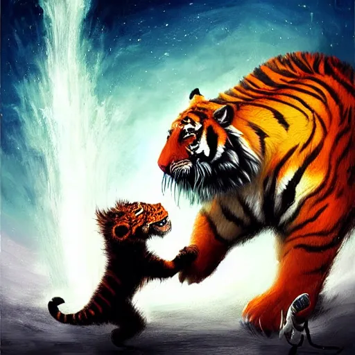 Image similar to A Wizard battling a Tiger, Photo Credit: National Geographic, by MotG digital painting by R.J. Palmer; by Anato Finnstark