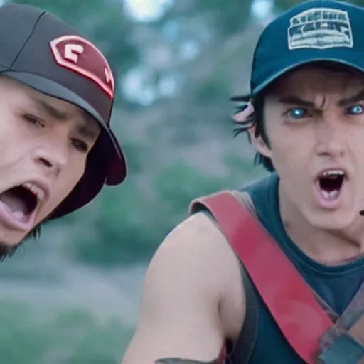 Prompt: live - action film still of a pokemon battle between ash ketchum and team rocket grunts