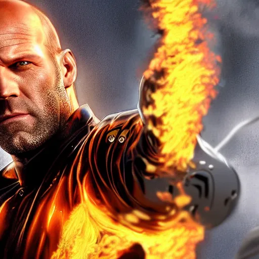 Image similar to Jason Statham as ghost rider 4K detail Digital art