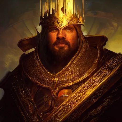 Prompt: portrait of John TotalBiscuit Bain as the god king emperor, realistic character concept, high fantasy, light atmosphere, golden ratio, cinematic lighting, hyperdetailed, high resolution, insanely detailed and intricate, artstation, Marc Simonetti, Greg Rutkowski