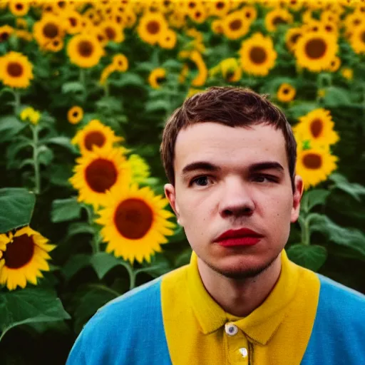 Prompt: cottagecore - realistic portrait of rex orange county, sunflower, dynamic lighting, indie aesthetic