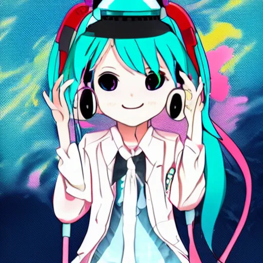 Image similar to hatsune miku getting high by smoking weed, bloodshot eyes, smoke everywhere