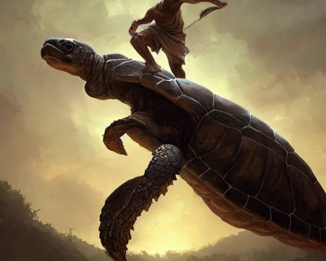 Image similar to kobe bryant riding on a turtle in heaven, fantasy art, in the style of greg rutkowski, illustration, epic art, fantasy, intricate, elgant, amazing detail, digital painting, artstation, concept art, smooth, sharp focus