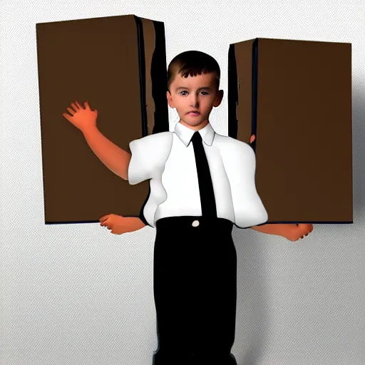 Image similar to full length photo of a child adolf hitler standing carrying school books, hitler moustache, digital art, white background, full color