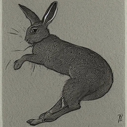 Image similar to etching of a jackrabbit jumping downward