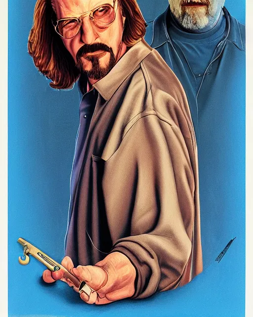 Prompt: walter in the big lebowski, airbrush, drew struzan illustration art, key art, movie poster