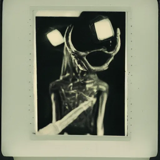 Image similar to vintage polaroid of a nightmarish mutated creature in a science lab, studio lighting, 4 k photo by chris cunningham