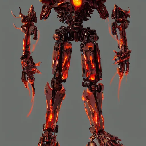 Prompt: an inferno mech from hell, au naturel, hyper detailed, digital art, trending in artstation, cinematic lighting, studio quality, smooth render, unreal engine 5 rendered, octane rendered, art style by klimt and nixeu and ian sprigger and wlop and krenz cushart