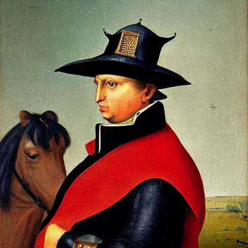 Prompt: a potrait of napoleon, in the style of Hieronymus Bosch.