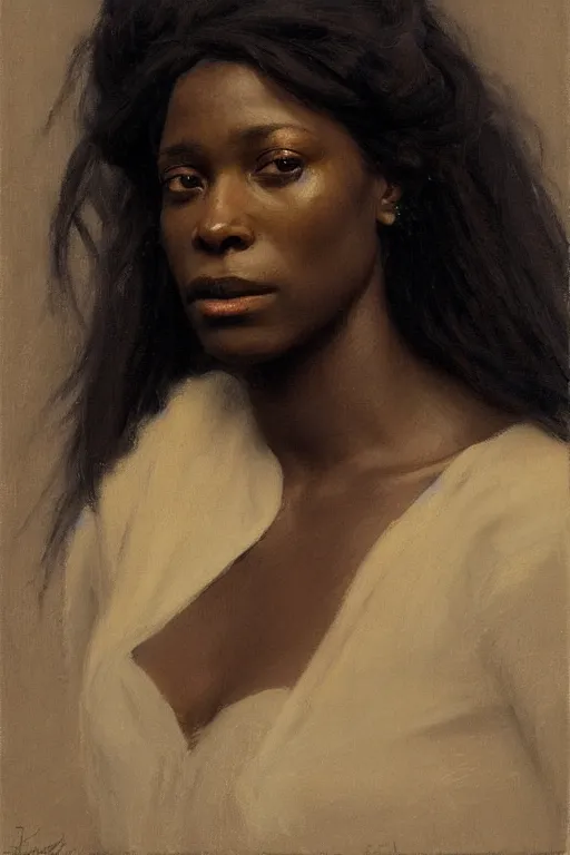 Prompt: portrait of an african american woman with long hair, by jeremy lipking, joseph todorovitch