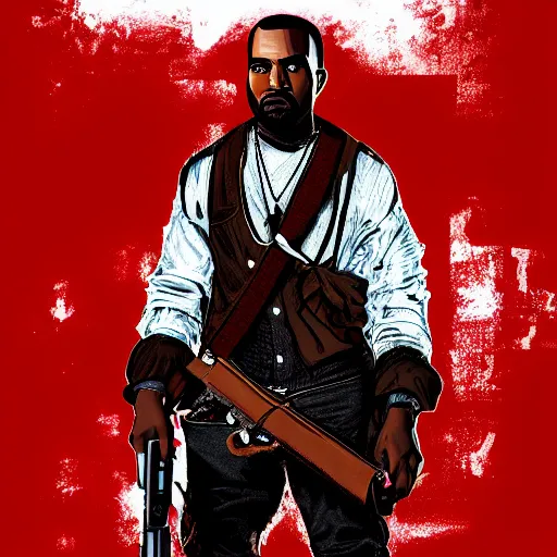 Image similar to portrait of kanye west in stephen bliss illustration red dead redemption 2 artwork of kanye west, in the style of red dead redemption 2 loading screen, by stephen bliss