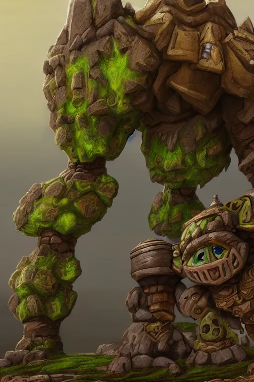 Image similar to zelda fantasy art giant golem troll wood rock greeble gemstone, global illumination ray tracing hdr fanart arstation by sung choi and eric pfeiffer and gabriel garza and casper konefal