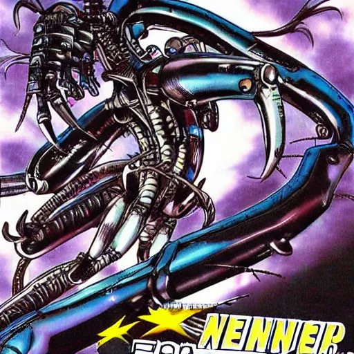 Prompt: a manga of a xenomorph fighting a mechabot by masamune shirow