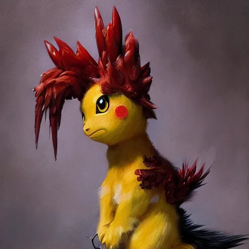 Image similar to expressive oil painting of ( ( ( rooster ) ) ) pikachu chimera, by jean - baptiste monge, octane render by yoshitaka amano, by greg rutkowski, by jeremyg lipkinng, by artgerm