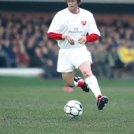 Prompt: brian wilson playing soccer for arsenal fc circa 1997, photorealistic