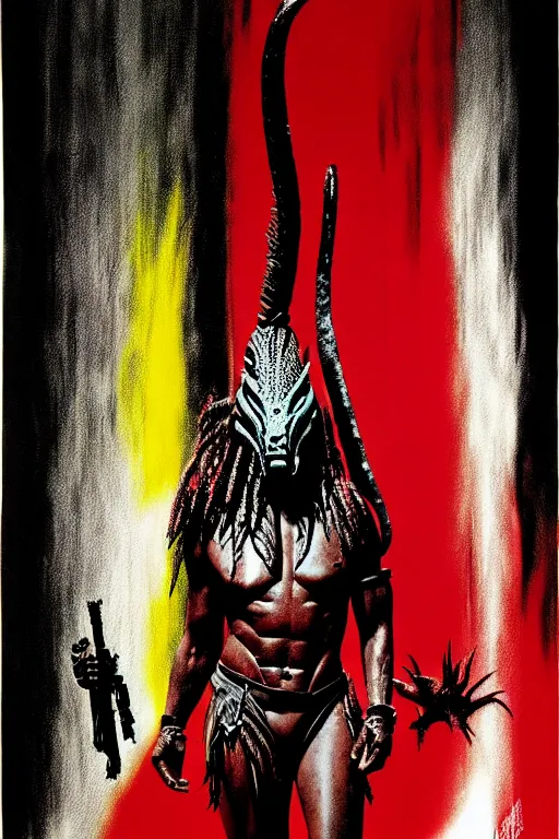 Prompt: predator yautja movie poster by andy warhol