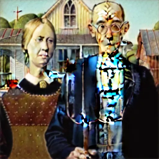 Prompt: American Gothic by Hieronymus Bosch