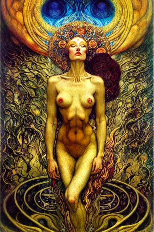 Image similar to Divine Chaos Engine by Karol Bak, Jean Delville, William Blake, Gustav Klimt, and Vincent Van Gogh, symbolist, visionary