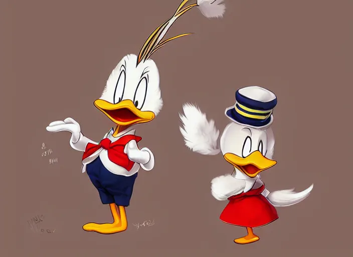 Prompt: detailed concept art of a cute iconic anthropomorphic duck character wearing a sailor suit by wlop on bcy. net, realistic. feathers, art by cheng yi. donald duck