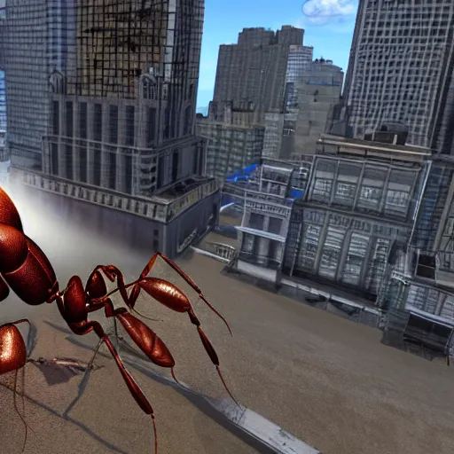 Image similar to giant ant attacking new york, edf, earth defense force