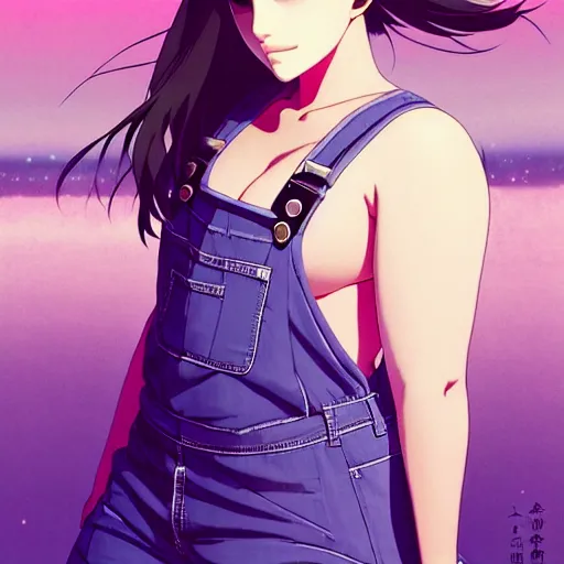 Image similar to a beautiful plus sized model japanese natalie portman, alluring plus sized model, wearing mayan leotard with overalls, street fashion hip hop style with mayan patterns, aztec street fashion, gapmoe yandere grimdark, trending on pixiv fanbox, painted by greg rutkowski makoto shinkai takashi takeuchi studio ghibli, akihiko yoshida