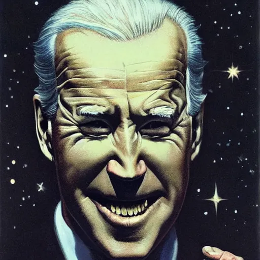 Prompt: terrifying joe biden creating the universe ab nihilio, perfectly clear face, by j. c. leyendecker and beksinski