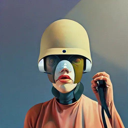 Image similar to Portrait of woman engineer with helmet, very coherent, painted by Edward Hopper, Wayne Barlowe, painted by James Gilleard, airbrush, art by JamesJean