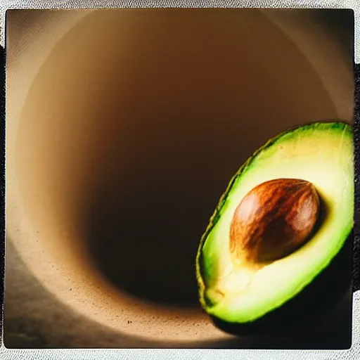 Image similar to “a city inside an avocado, Polaroid photograph”