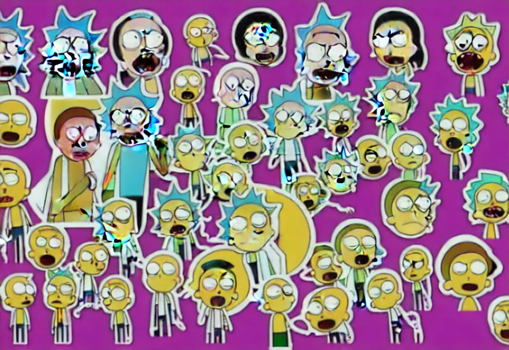 Image similar to A sticker pack of Rick and Morty, digital art, vector, illustrator