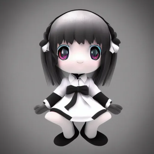 Prompt: cute fumo plush of a girl who controls the flow of time, black and white, vray render