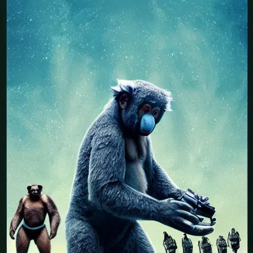 Image similar to planet of the koalas in the style of the movie poster of planet of the apes ( 2 0 1 1 ), movie poster, high quality, intricate detail