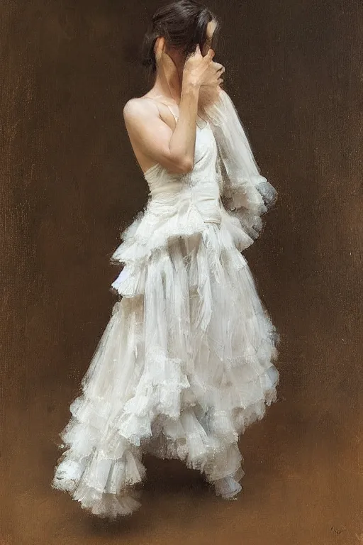 Image similar to Richard Schmid and Jeremy Lipking full length portrait painting of a young beautiful flamenco dancer