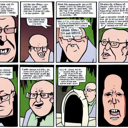 Image similar to uncle junior soprano screaming about the end of the world cartoon strip