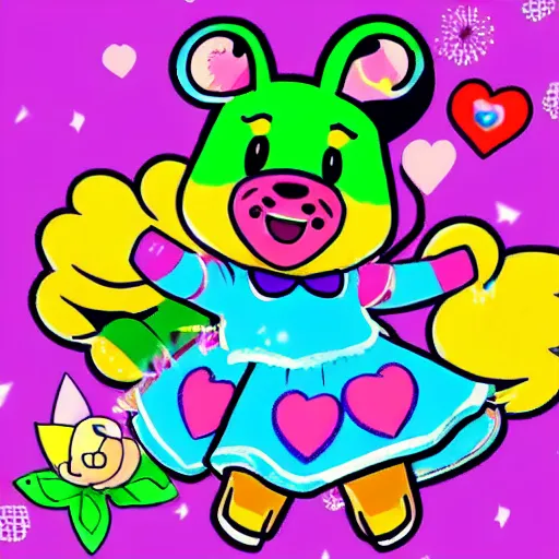 Image similar to isabelle from animal crossing in the style of lisa frank